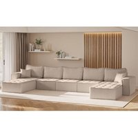 Wohnlandschaft Sofa U-Form Modulsofa-Set 5-teilig sande Stoff Alpine Toffee von FUN MOEBEL