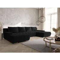 Wohnlandschaft Sofa mit Schlaffunktion VOGAR Stoff Poso Schwarz von FUN MOEBEL