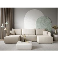 Wohnlandschaft Sofa mit Schlaffunktion calgary Stoff Curio Hellgrau von FUN MOEBEL