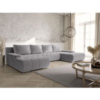 Wohnlandschaft Sofa mit Schlaffunktion vogar Stoff Poso Hellgrau von FUN MOEBEL