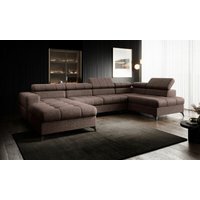 Wohnlandschaft U-Form Schlafsofa sparks Stoff Infinity Braun Ottomane Links von FUN MOEBEL