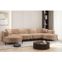 Wohnlandschaft U-Form Sofa VALENCIA XL in Stoff Noel Beige von FUN MOEBEL