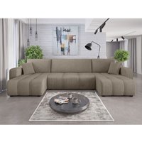 Wohnlandschaft mit Schlaffunktion DAGNY Sofa U-Form in Stoff Poso Hellbraun von FUN MOEBEL