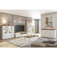 Wohnzimmer-Set HOME 6 tlg Schrankwand mit Couchtisch Weiss Abisko von FUN MOEBEL