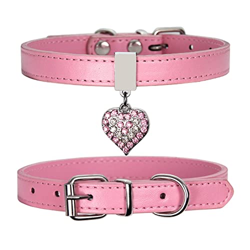 FUNAT Hundehalsband Haustier Hundeleine, Strass-Herz-Hundehalsband, Einfaches verstellbares PU-Halsband für Katze und Hund von FUNAT