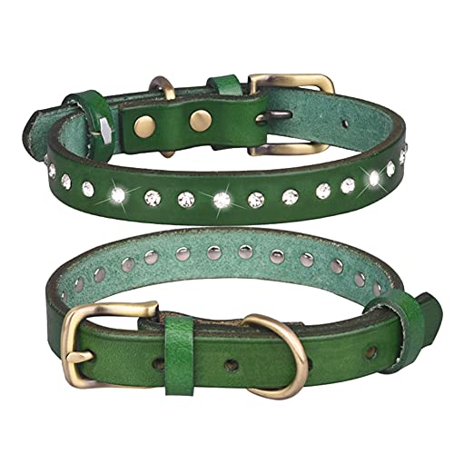 FUNAT Hundehalsband aus Leder, Rindsleder Vintage Hundehalsband mit Oberschicht, Rind Lederhalsband mit Strass Hundehalsband von FUNAT