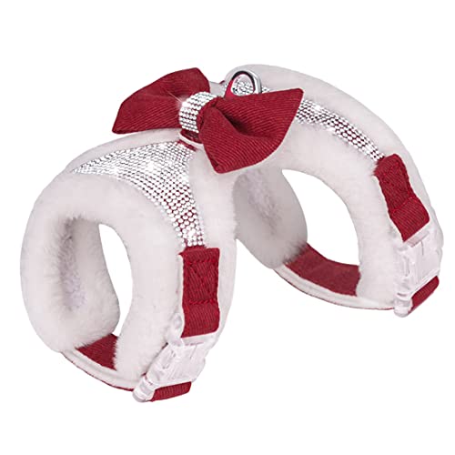 FUNAT Plüsch Brustgurte für Hunde, Strass Winter Hundegeschirr, Weste Bow Harness für kleine mittlere Hunde von FUNAT