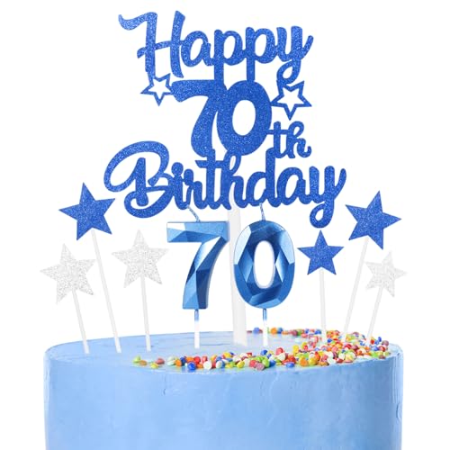 9 thück Kuchen Deko 70th Geburtthag Mädchen Jungen,3D Geburtthag Kerzen Nummer 70 und Happy 70th Birthday Blau Cake Topper,Decoration Geburtthag Cake für Teenager Junge Party 9 thück Kuchen Deko 70th Geburtthag Mädchen Jungen,3D Geburtthag Kerzen Nummer 70 und Happy 70th Birthday Blau Cake Topper,Decoration Geburtthag Cake für Teenager Junge Party von FUNCANDLE