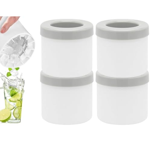 4 Stück Eiskübel Silikon Eiskübel Zylinder Eiswürfelbereiter Becher mit Deckel Eiskübel Wiederverwendbar Leicht zu lösen Eiswürfelform für andere Getränke (Grau) von FUNCITTE