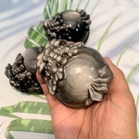 Silver Obsidian Dragon Turtle Carving｜8cm Feng Shui Wealth & Protection Statue｜Aaa Grade Healing Crystal Home Decor｜Unique Housewarming Gift von FUNCRYSTAL