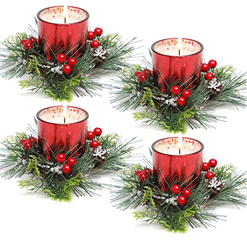 FUND AMLIGHT Weihnachten Teelichthalter Votivkerzenhalter für Tischdekoration 4-teilig, Adventskranzkerzen Set für Advent Weihnachten (Rot) von FUND AMLIGHT