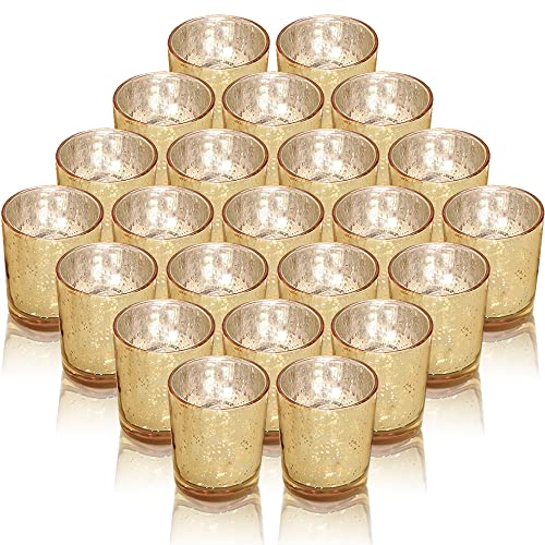 Gold Teelichtgläser 48er Set, Gefleckt Teelichthalter Glas, Votivkerzenhalter, Perfekte Tafelaufsätze für Hochzeit Part Heimdekoration von FUND AMLIGHT