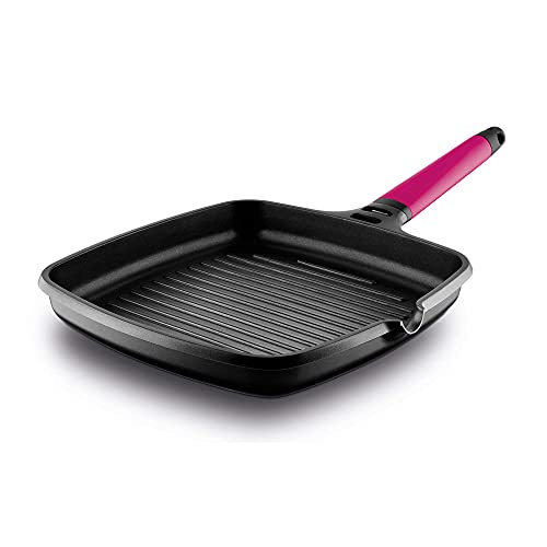 Fundix Beschichtete Grillpfanne aus Aluminiumguss Induktion mit abnehmbarem Griff 27 x 27 cm, Magenta von Fundix