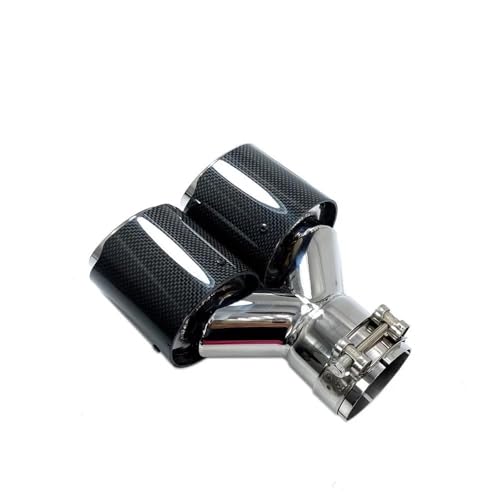 FUNFOB Auspuffblenden 1 Stück Glänzende Carbon-Edelstahl-Auspuff-Doppelspitzen-Schalldämpfer-Doppelrohre Für Auspuff-Doppelspitzen Auspuffblende(IN 63MM-Out 101MM) von FUNFOB