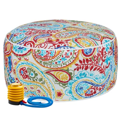 FUNHOME Aufblasbarer Ottoman-Fußstützen-Hocker mit tragbarer Luftpumpe und Aufbewahrungstasche, D20 x H9, für drinnen oder draußen, Kinder oder Erwachsene, Camping oder Zuhause - Phoenix von FUNHOME