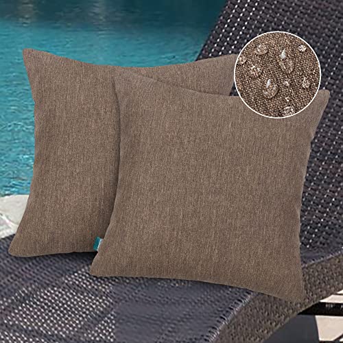 FUNHOOM 2er Set Draußen Kissenbezüge, alle Wetter Dekorative Kissen Etui Kissenbezug Wasserdicht 45 x 45 cm, für Sofa Couch Terrassenmöbel Dekoration - Braun von FUNHOOM