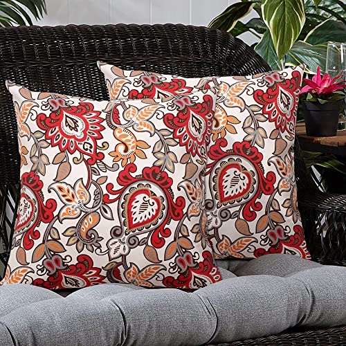 FUNHOOM Set Draußen Kissenbezüge, alle Wetter Dekorative Kissen Etui Kissenbezug Wasserdicht 45 x 45 cm, für Sofa Couch Terrassenmöbel Dekoration - Blumen Rot Orange Pillowcover HBRed von FUNHOOM