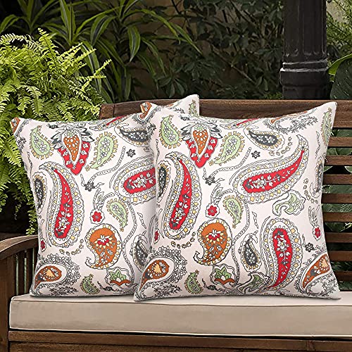 FUNHOOM Set Draußen Kissenbezüge, alle Wetter Dekorative Kissen Etui Kissenbezug Wasserdicht 45 x 45 cm, für Sofa Couch Terrassenmöbel Dekoration - Paisley Rot Beige, Pillowcover PSLRed von FUNHOOM