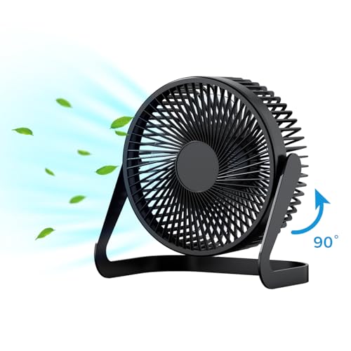 FUNJEO F06 USB-Tischventilator, 6,5 Zoll, Leistungsstark mit 2 Geschwindigkeiten, 360° Drehung, für Arbeit/Studium/Innenbereich (Schwarz) von FUNJEO