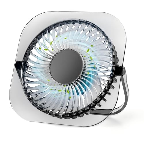 FUNJEO F92 Glassy Mini-Tischventilator, 3 Geschwindigkeiten, Leichter USB-Ventilator, Leistungsstark für Arbeit/Studium/Party/Camping (Schwarz) von FUNJEO