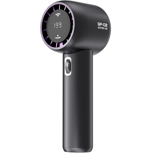 FUNJEO Tragbarer Ventilator, 1–199 Geschwindigkeiten einstellbar, Handventilator mit Turbofunktion, 3600mAh Akku, Kühle Luft mit Digitalanzeige, Reise-Essentials für Damen Herren Camping/Urlaub (Grau) von FUNJEO