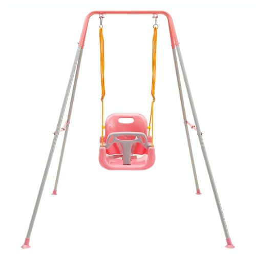 FUNLIO Kinderschaukel mit Klappbarer Metallständer für Drinnen & Draußen, Babyschaukel mit 4 Sandsäcken, Einfach zu Montieren - Rosa von FUNLIO