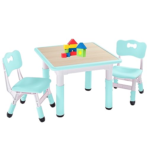 FUNLIO Kinderzimmertisch & -stuhlsets, höhenverstellbar für Kinder im Alter von 3-8 Jahren, leicht abwischbarer Kunsttisch, für Klassenzimmer/Kindergärten/Häuser, CPC-geprüft (3-teilig) - Grün von FUNLIO