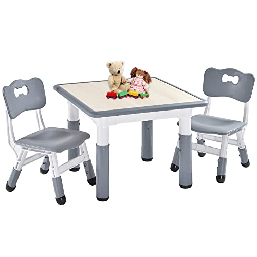 FUNLIO Kinderzimmertisch & -stuhlsets, höhenverstellbar für Kinder im Alter von 3-8 Jahren, leicht abwischbarer Kunsttisch, für Klassenzimmer/Kindergärten/Häuser, CPC-geprüft (3-teilig) - grau von FUNLIO