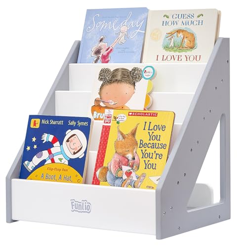 FUNLIO Montessori Bücherregal für Kleinkinder 1-5 Jahre, frontales Kinderbuchregal mit Griff und Kipp-Schutz, hochwertiges Kiefernbücherregal, Kinderbuchregal für Krippe/Klasse - Grau & Weiß FUNLIO Montessori Bücherregal für Kleinkinder 1-5 Jahre, frontales Kinderbuchregal mit Griff und Kipp-Schutz, hochwertiges Kiefernbücherregal, Kinderbuchregal für Krippe/Klasse - Grau & Weiß von FUNLIO