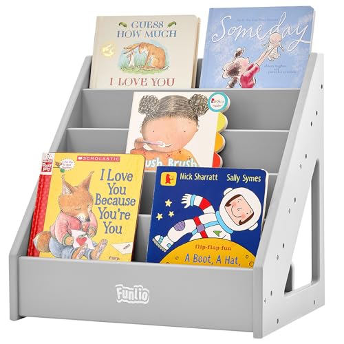 FUNLIO Montessori-Bücherregal für Kleinkinder von 1–5 Jahren, nach vorne gerichtetes Kinderbücherregal mit Griff und Kippschutz, hochwertiges Kiefernholzbücherregal für Kinderzimmer/Klassenzimmer–Grau FUNLIO Montessori-Bücherregal für Kleinkinder von 1–5 Jahren, nach vorne gerichtetes Kinderbücherregal mit Griff und Kippschutz, hochwertiges Kiefernholzbücherregal für Kinderzimmer/Klassenzimmer–Grau von FUNLIO