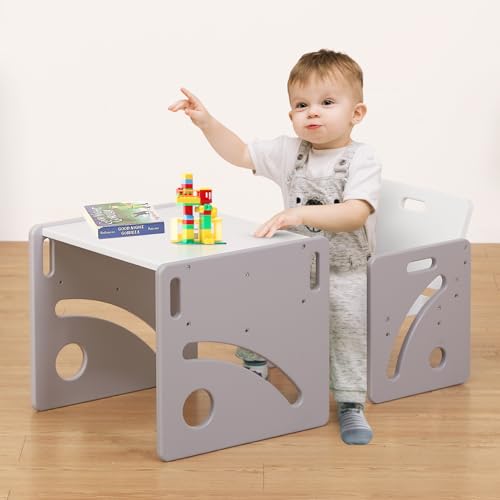 FUNLIO Montessori Beikosttisch und Stuhl-Set für Kleinkinder 1-3 Jahre, höhenverstellbar, Kinder-Tisch und Stuhl zum Lesen/Essen/Spielen, einfach aufzubauen - Grau FUNLIO Montessori Beikosttisch und Stuhl-Set für Kleinkinder 1-3 Jahre, höhenverstellbar, Kinder-Tisch und Stuhl zum Lesen/Essen/Spielen, einfach aufzubauen - Grau von FUNLIO