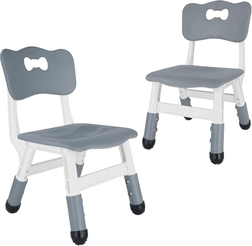 FUNLIO Verstellbarer Kinder Stuhl (2 STK), 3-stufig höhenverstellbarer Kleinkinderstuhl für 3-8 Jahre, Kinderstuhl mit maximaler Belastbarkeit von 220 lbs, für Klassenzimmer/Häuser, CPC geprüft - Grau von FUNLIO