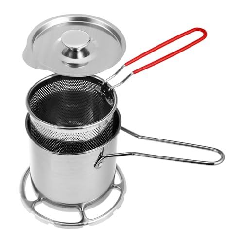 FUNNETOYU 1 Satz Frittier mit Frittierkorb Mini Frittierpfanne aus Scald Silikon Griff mit Deckel für Küche und Haushaltsgebrauch von FUNNETOYU
