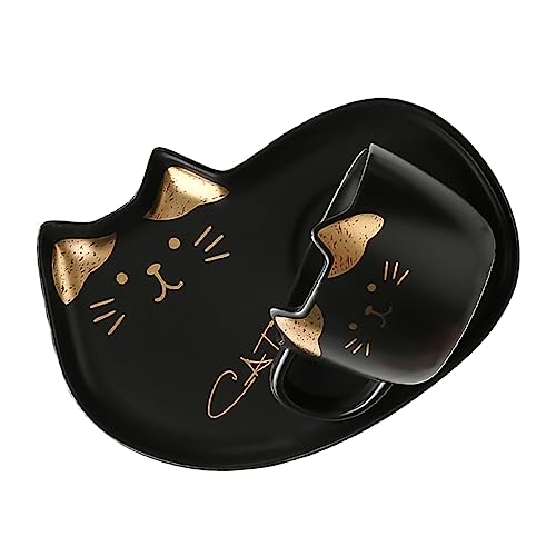 FUNNETOYU 1 Satz Katzenliebhaber Keramik Becher Set mit Unterteller Design für Zuhause und Büro für Tee Espresso und Tolles für Anlässe von FUNNETOYU