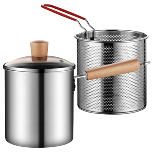 FUNNETOYU 1 Satz fettfritteuse friteuse mit Mehrzweck Fritteuse Käse Fritteuse Holzgriff Fritteuse Frittiertopf Fritteusentopf wok Haushaltspfanne Friteusen Bratpfanne Rostfreier Stahl von FUNNETOYU