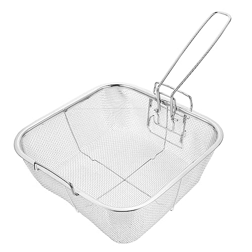 FUNNETOYU 1 Stück Quadratischer Frittierkorb Klein Braten Drahtkorb Fritteuse Küchenkorb Abfluss Bratpfanne Rechteck Funktional Geschlitzt Frittierter Korb Rostfreier Stahl Silver von FUNNETOYU