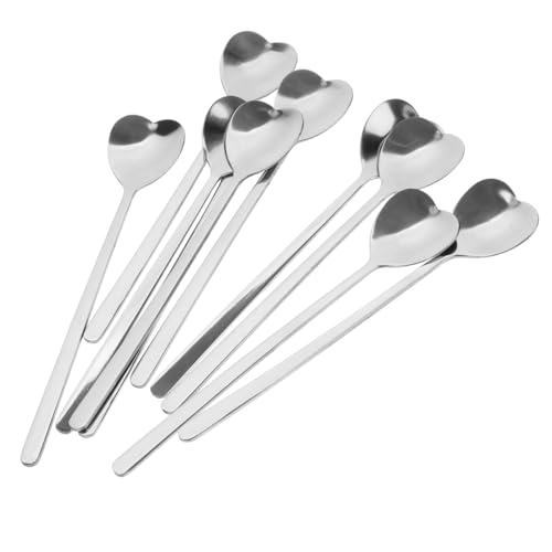 FUNNETOYU 10 Stück Liebe Dessertlöffel Kaffee-Rührlöffel Geschirr für den Haushalt Espressolöffel Teelöffel mit Griff Puddinglöffel mit langem Griff Joghurtlöffel Rostfreier Stahl Silber von FUNNETOYU