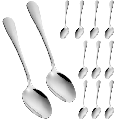 FUNNETOYU 12 Stück Teiliges Löffelset Teelöffel Kaffeelöffel und Suppenlöffel für Küche und Gastronomie Spülmaschinenfest Polierte Oberfläche für Familienfeiern und Events von FUNNETOYU