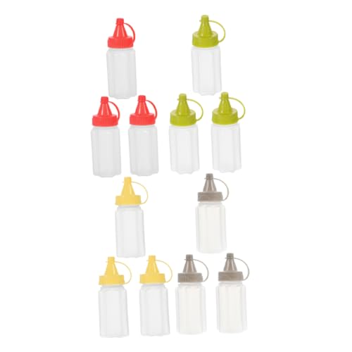 FUNNETOYU 16 Stück Teiliges Mini Quetschflaschen aus Lebensmittelechtem Kunststoff für Saucen und Dressings Auslaufsicher für Unterwegs Grill und Picknick Rot Gelb Grün von FUNNETOYU