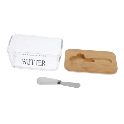FUNNETOYU 1Satz Luftdichte Butterschale mit Bambusdeckel und Buttermesser Frischhaltedose für Butter Käse und Stilvolles Design für Küche Einfach zu Reinigen und Vielseitig von FUNNETOYU