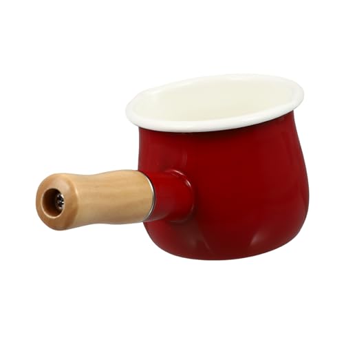 FUNNETOYU 1stück Japanischer Emaille Milchkochtopf Roter Desserttopf Multifunktionales Kochwerkzeug Für Milch Nudeln Und Suppe Mit Langem Holzgriff Spülmaschinengeeignet Und Einfach Zu von FUNNETOYU