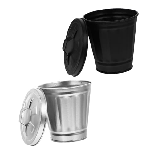 FUNNETOYU 2 STÜCK Mini Mülleimer Kreativer Tischabfalleimer mit Deckel Schwarz Silber für Wohnzimmer Schlafzimmer Küche Kompakt Portabel für Zuhause von FUNNETOYU