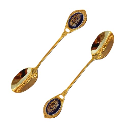 FUNNETOYU 2 Stück Edelstahl Kaffeelöffel Retro Dessertlöffel mit Keramikgriff Europäischer Luxusstil für Kaffee Tee Bar Milchtee Cafés von FUNNETOYU