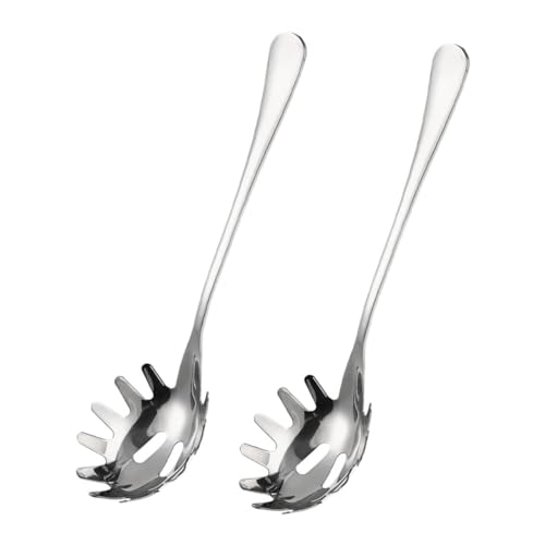 FUNNETOYU 2 Stück Edelstahl Pasta Löffel mit Zähnen Robuste Nudelheber für Zuhause und Restaurant Langlebiges Küchenutensil aus Rostfreiem Stahl für Verschiedene Pasta gerichte von FUNNETOYU