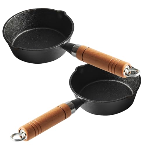 FUNNETOYU 2 Stück Gusseisensauceschale Wärmer Mini-saucenpfanne Kleines Kochgeschirr Soßentöpfe Mit Deckel Butter Kleiner Topf Gießen Sie Öl in Einen Kleinen Topf Kochtopf Schwarz Buche von FUNNETOYU