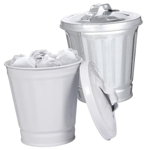 FUNNETOYU 2 Stück Kleine Tisch Mülleimer mit Deckel Kompakter Desktop Abfalleimer aus Verzinktem Stabile Leicht zu Reinigende Abfallbehälter für Büro und Zuhause von FUNNETOYU