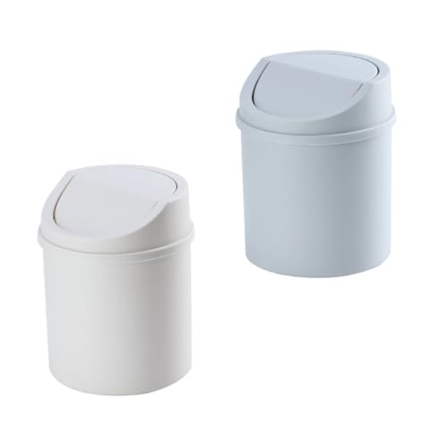 FUNNETOYU 2 Stück Mini Desktop Mülleimer mit Flip Deckel Leichte Kunststoff Abfallbehälter für Schreibtisch Büro Schlafzimmer Kompakt Langlebig und Dekorativ Weiß von FUNNETOYU