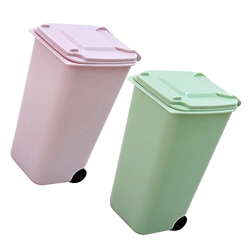 FUNNETOYU 2 Stück Mini Mülleimer mit Deckel Multifunktionaler Tischabfalleimer für Büro Schlafzimmer und Auto Kompakt und Leicht für Abfall und Kleine Utensilien Grün von FUNNETOYU