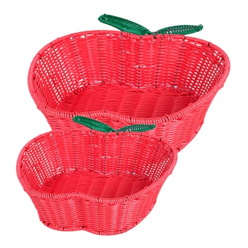 FUNNETOYU 2 Stück Obstkorb aus Rattan Apfel Arbeitsplatte Obstkorb aus Draht Gewebte mit Äpfel Körbe Geflochtener Aufbewahrungskorb Ästhetik des Regaldekors Obstkorb für die Küche Stahl rot von FUNNETOYU