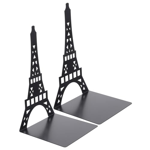 FUNNETOYU 2 Stück Schwarze Dekorative Buchstützen im Eiffelturm Design aus Robustem Stabile Desktop Buchständer für Büro Studenten Buchregal Organizer Teiliges von FUNNETOYU